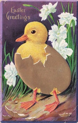 Antique Easter Card Bunny Rabbit Purple Egg Hunt Vtg Postcard I68