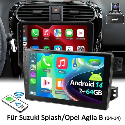 DAB+ Für Opel Agila B 04-14 Suzuki Splash Android 14 Autoradio CarPlay 2+64G KAM