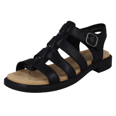 Ladies Clarks Collection Flat Black Leather Buckle Summer Sandals Trivanni  Lux UK