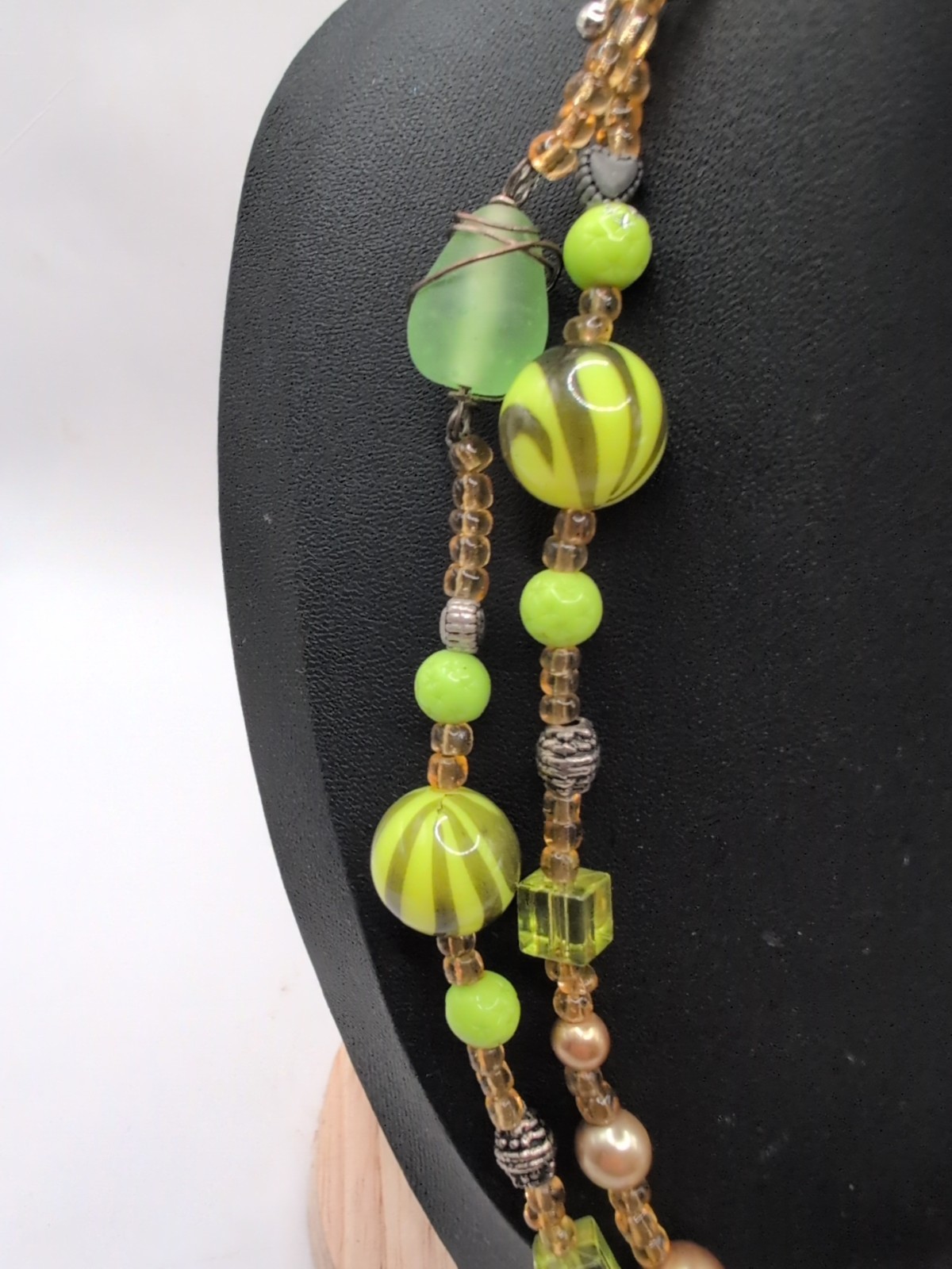 Handmade Artisan Czech Glass Glow Beaded Necklace 36"