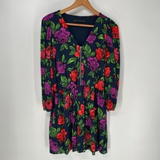 Zara Dress Womens Large Blue Floral Print Mini Long Sleeve Zip Front