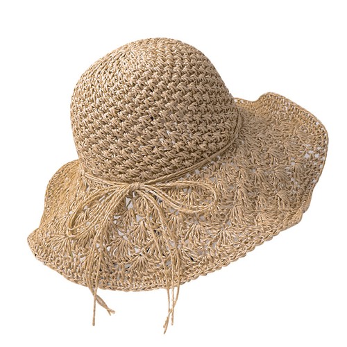 Women's Handmade Straw Hat Summer Wide Brim Beach Sun Cap Foldable Large YYAZ - Foto 2 di 8