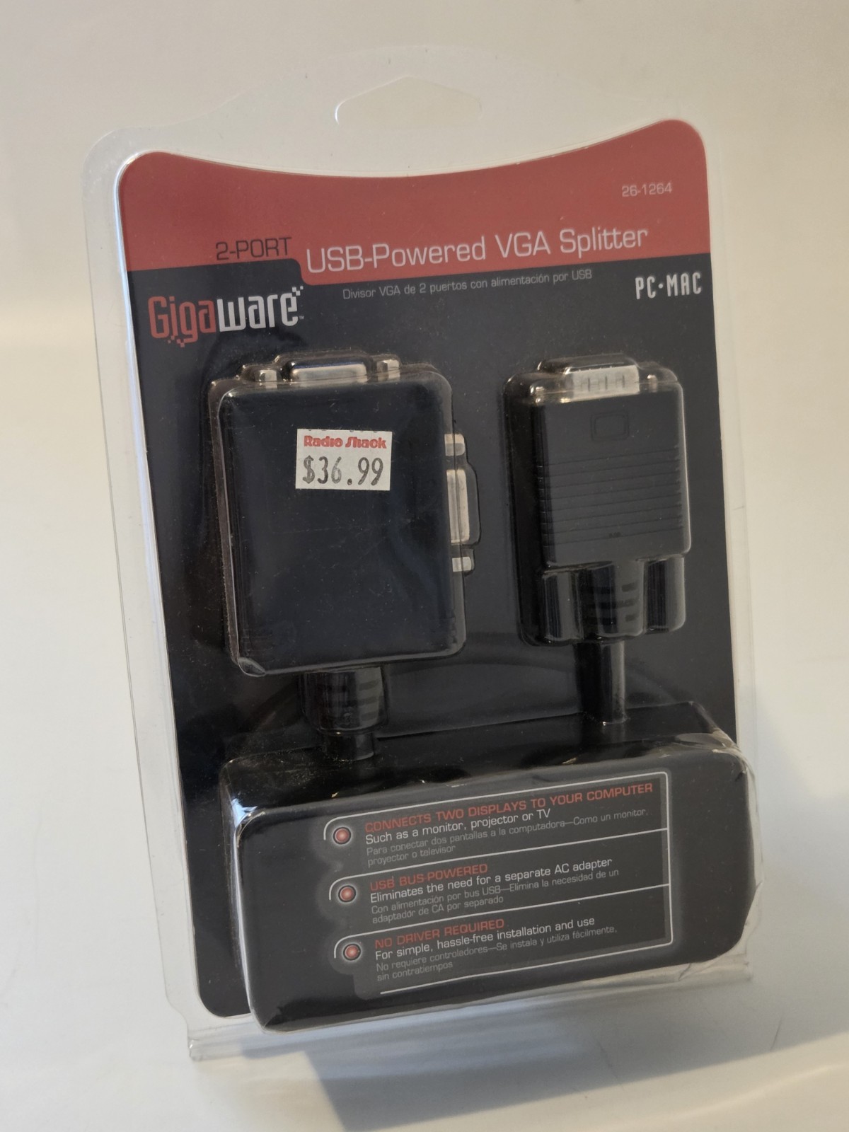 Gigaware 2-Port USB-Powered VGA Splitter  260-1264 PC Mac NE