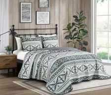 Remy 3-Piece Southwestern Geometric Motif Quilt Set - Multicolor Gray White L...