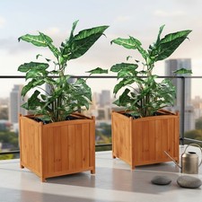 2x 50cm Garten Blumenkübel aus Holz Pflanzkasten Blumentrog Übertopf eckig NEU