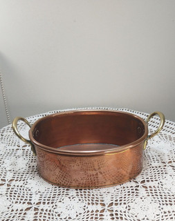 Antique French Copper Fait Tout Unlined Oval Pan Classic French Brass Handles