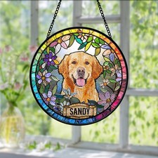 Personalized Pet Memorial Stained Glass Suncatcher, Dog Cat Window Art