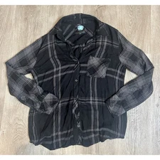 Rails Women's Plaid Button-Up Shirt Long Sleeve Flannel Top Black Gray Small