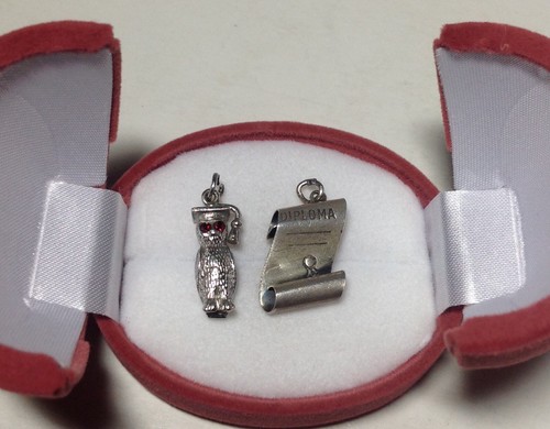 Vintage BEAU Sterling Silver Diploma & Wise Owl Bracelet Charms-Graduation - Picture 6 of 8