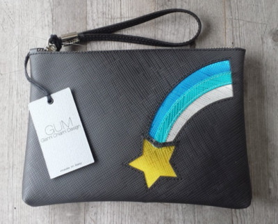 Gianni Chiarini Italy GUM Clutch Wristlet Black w/ Metallic Shooting Star - NEW