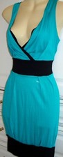 Women's Evie Jersey Turquoise Blue & Black banding Wrap Wiggle Dress 8UK