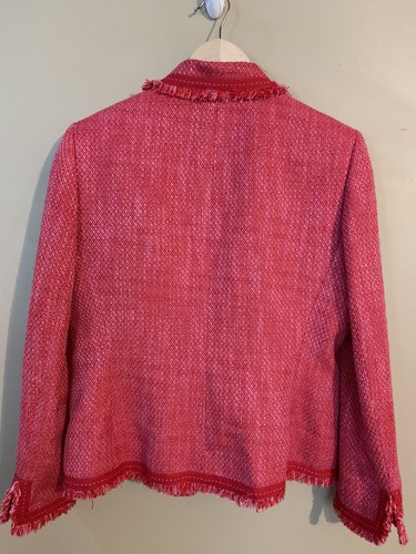 Kasper Pink Tweed Red Trim Fringes Jacket Sz 10P - Picture 4 of 10