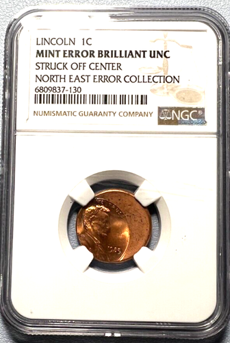 1985 Lincoln Cent Mint Error Struck Off Center - North East Error Collection NGC