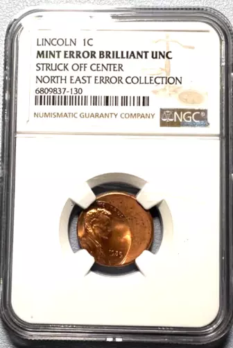 1985 Lincoln Cent Mint Error Struck Off Center - North East Error Collection NGC