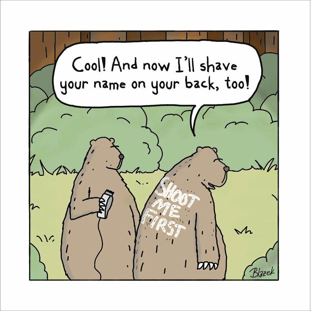 Funny Bears Shaving Names Greeting Card - Dave Blazek Illustrated Birthday Card
