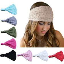 Lace Elastic Headband Wide Hairband Head Wrap Yoga Stretch Turban Sports Soft
