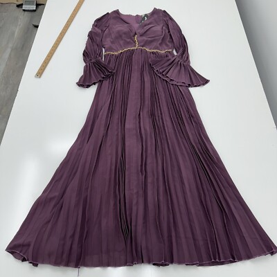 Pandodo Purple Accordion Style Bell Sleeve Dress W/ Jewel Detail Womens  Size 3 | eBay