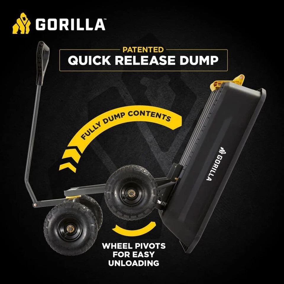 Carro de volteo Gorilla herramienta de jardín de polietileno de 4 pies cúbicos negro con capacidad de peso de 600 libras Foto 4 de 4