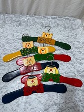 "Vtg mid century wooden hand painted children's clothes hangers 11.5"" set of 6