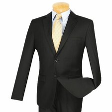 VINCI Men's Black 2 Button Ultra Slim Fit Suit NEW