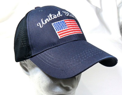 American Flag Patch Mesh Baseball Cap - Adjustable Snapback, Navy, USA Hat For Men & Women