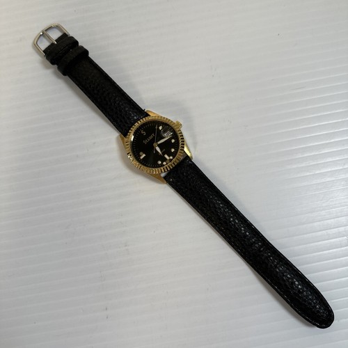 Stauer Swiss Noire Bienne Leather Watch Gold Tone