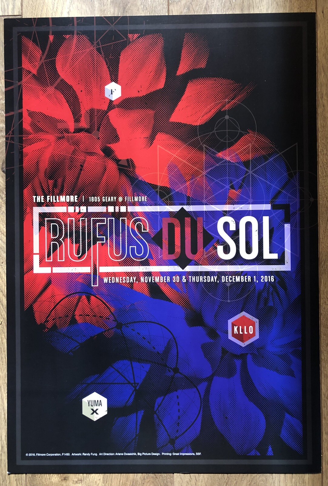 Rufus Du Sol Kilo Yuma Fillmore Poster  November 30, & December 1, 2016 The Fillmore SF