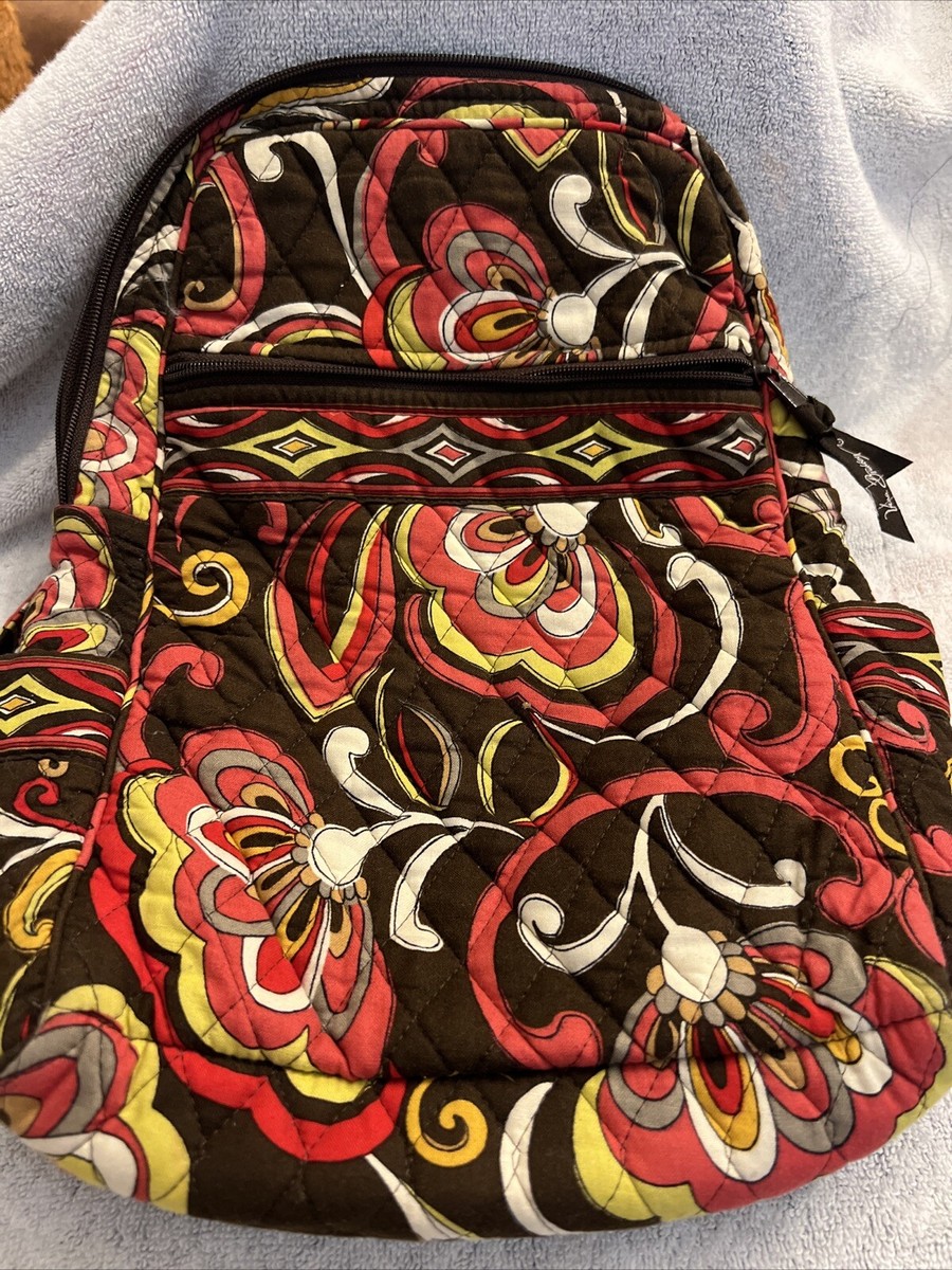 Vera Bradley Puccini Small Backpack Brown Yellow Gold Rose Red