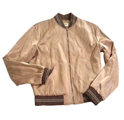 Saint Laurent Paris Love Zip Up Bomber Jacket in Rose Gold