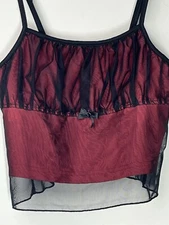 Shein Cropped Tank Top Womens 6 Burgundy Sheer Mesh Whimsy Goth Fairy 90s
