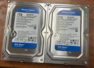 Lot of 2 x Western Digital 1TB WD Blue PC Internal Hard Drive HDD