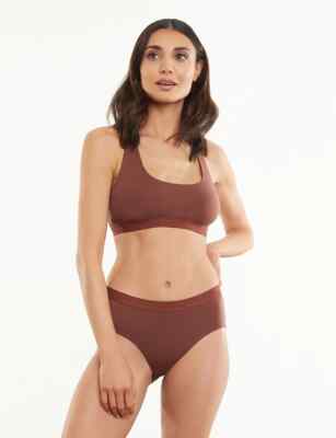 commando Walnut Brown Stretch Pima Cotton Blend Racerback Bralette & Bikini - L