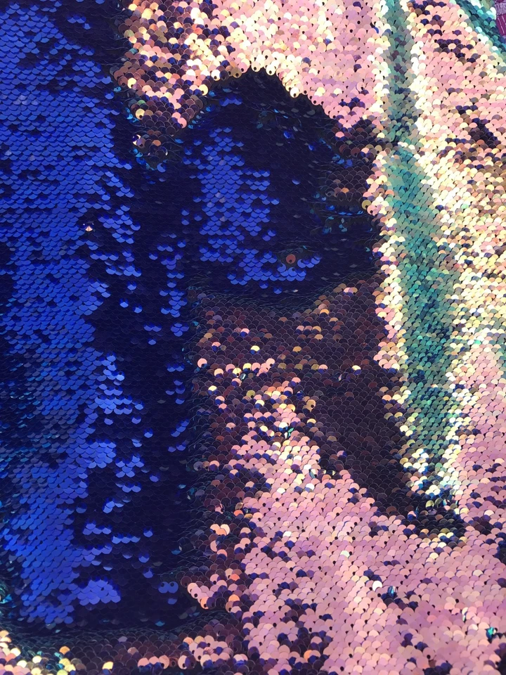 Lentejuelas abatibles 5 mm rosa polvorienta verde iridiscente/sirena real-tela por yarda Foto 2 de 4