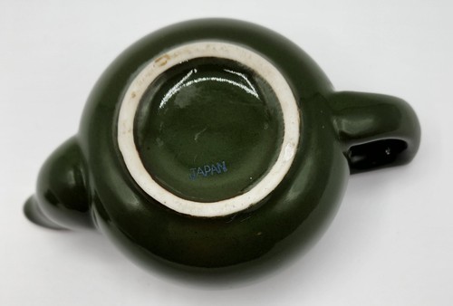 Tetera pequeña vintage Japón verde oscuro blanco acento artículo de restaurante de una sola porción - Imagen 9 de 10