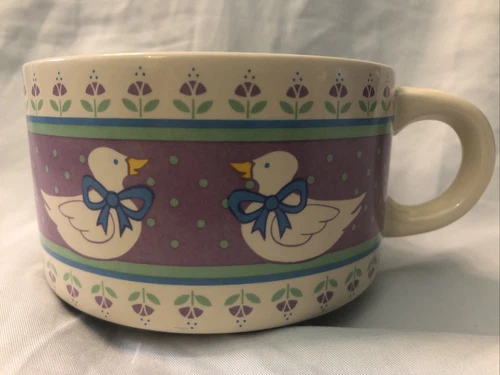Vintage Ducks Soup Mug w/Handle Dinner Bowl Cup Ducks 1987 Retro Cottage Core