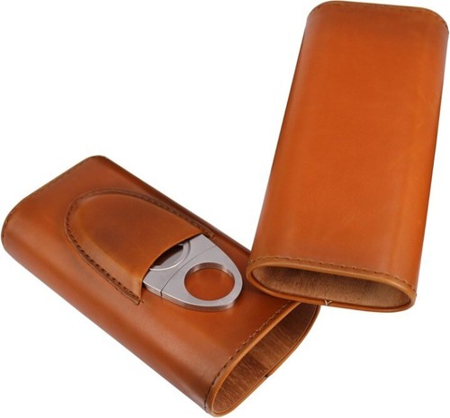 Premium 3-Finger Leather Cigar Case with Cedar Wood Lining & Steel Cutter - Bild 3 von 6