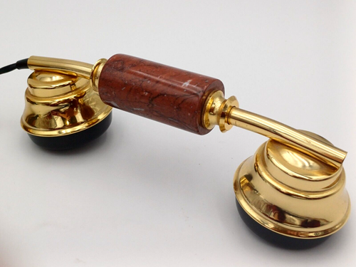 TELEFONO DA TAVOLO IN MARMO ROSSO ED OTTONE DORATO - Imagen 10 de 18