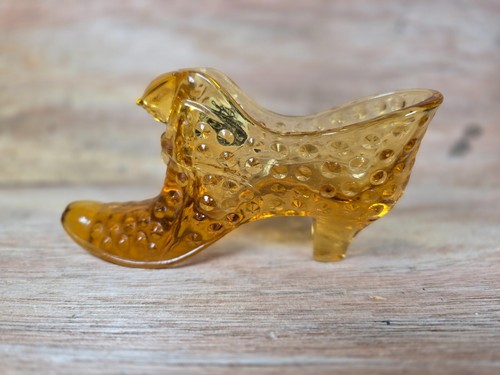Fenton Amber Hobnail Glass Cat Shoe Slipper – Vintage Art Decor Collectible - Picture 6 of 11