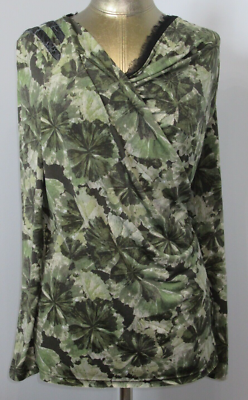 Simply Vera Vera Wang Green Floral Top Womens M Chest 38 Mesh