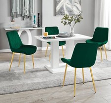 Image of IMPERIA White High Gloss Pillar Dining Table and 4 Velvet Faux Leather Chairs
