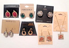 Pierced earrings with stones. Scarab. Angel gets wings gold glitter necklace set