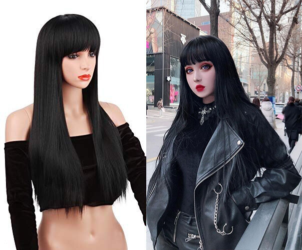 ?Tisha 24”JET BLACK LONG  STRAIGHT Bang Wig *NWT* Creamily 24 main image 3