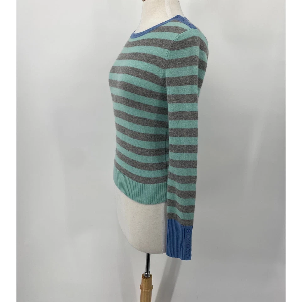 Suéter de Cachemira Beth Bowley Detalle de Botones a Rayas Cuello Redondo Gris Azul Para Mujer S Foto 4 de 4
