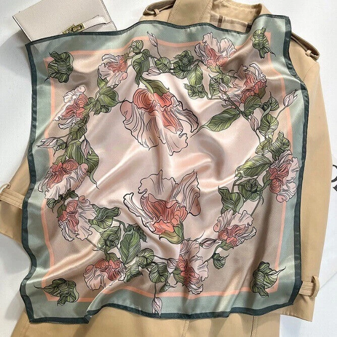 Bufanda cuadrada 27 pulgadas 100 % seda morera pañuelo envolvente floral regalo rosa Foto 4 de 4