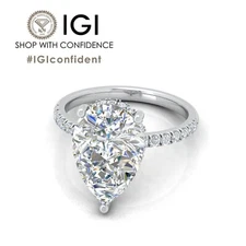 IGI 6Ct, Lab Grown Pear & Side Diamond Hidden Halo Engagement Ring, 950 Platinum
