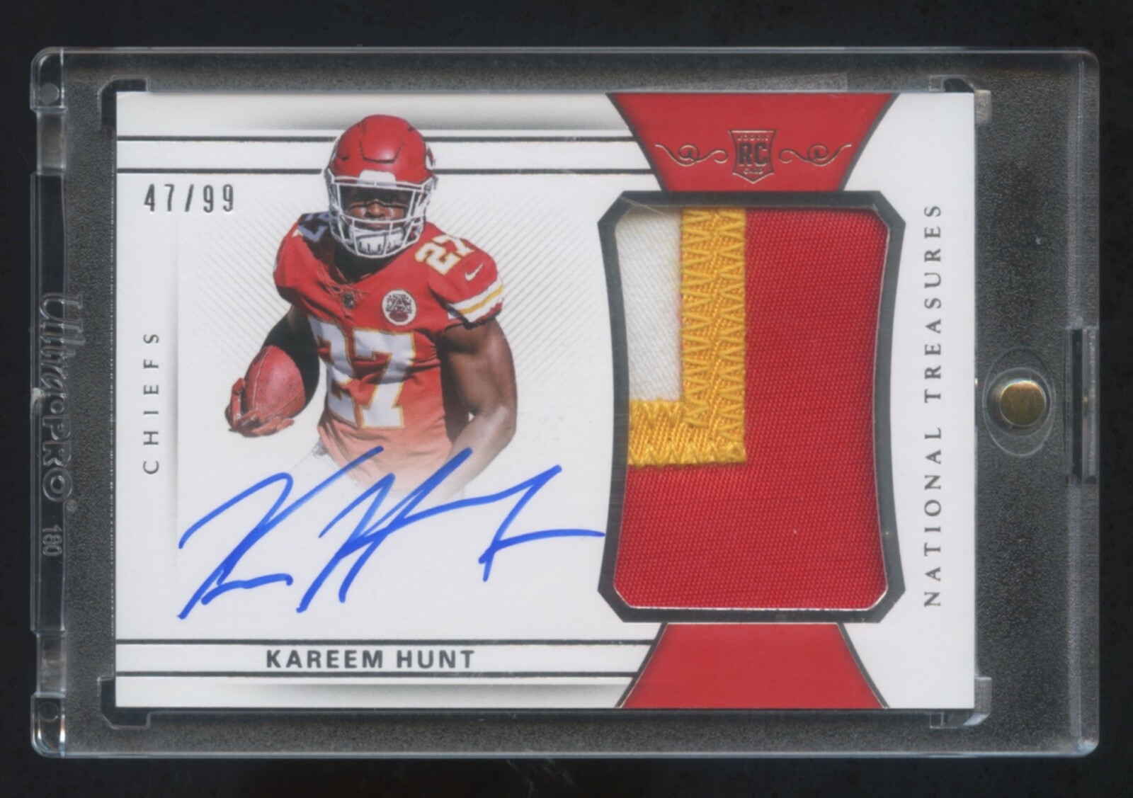 2017 NATIONAL TREASURES KAREEM HUNT RPA RC AUTOGRAPH 3 COLOR PATCH 47/ ...