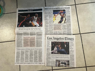 LOS ANGELES TIMES APRIL 13 2021 KOBE BRYANT'S LAST GAME 5 YEARS AGO