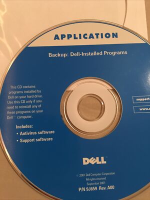 DELL back up application disc, antivirus and support 2001 Software, Part #09J659