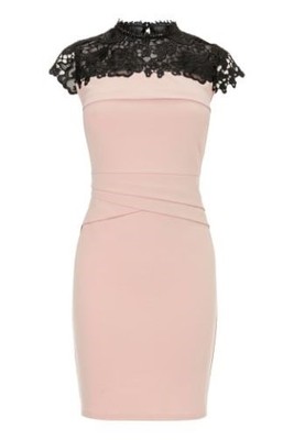 lipsy lace detail high neck bodycon dress in pink
