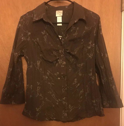 Brown, Embriodered, Fitted Blouse, M - Picture 1 of 4